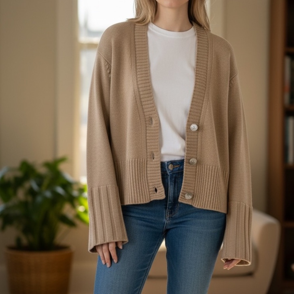 ElieTahari Beige Button-Up Women's Sweater